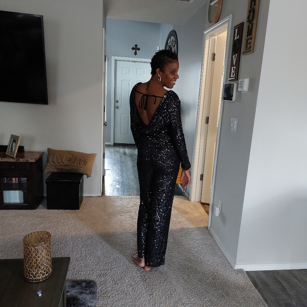 Black Sequin Jumpsuit - Picture 3 of 5